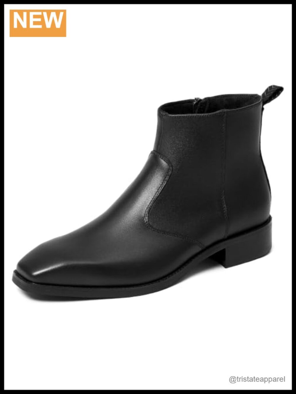 Full Grain Leather Chelsea Boots Zip Ankle Dress Boot Square Toe Block Heel